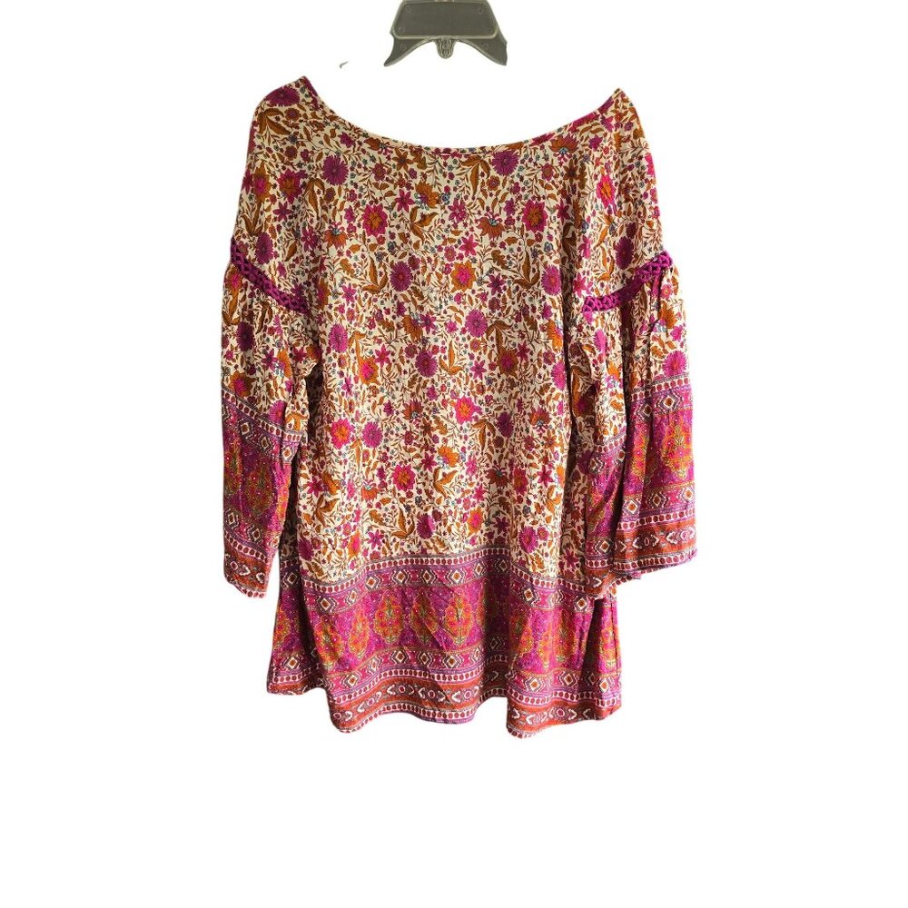Rusttydustty Womens Off-Shoulder Boho Floral Print Blouse Multicolor 1XL - Picture 2 of 5
